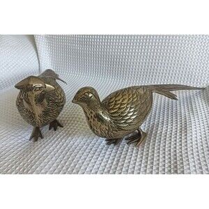 Set of Vintage MCM Brass Pheasants Quality Heavy Male And Female Pair
